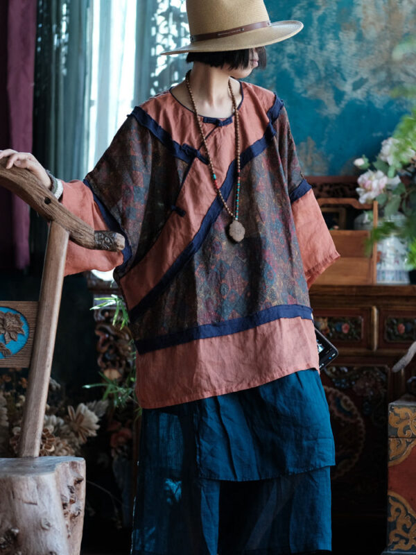 Asian Inspired Top Vintage Linen Blouse 2.jpg
