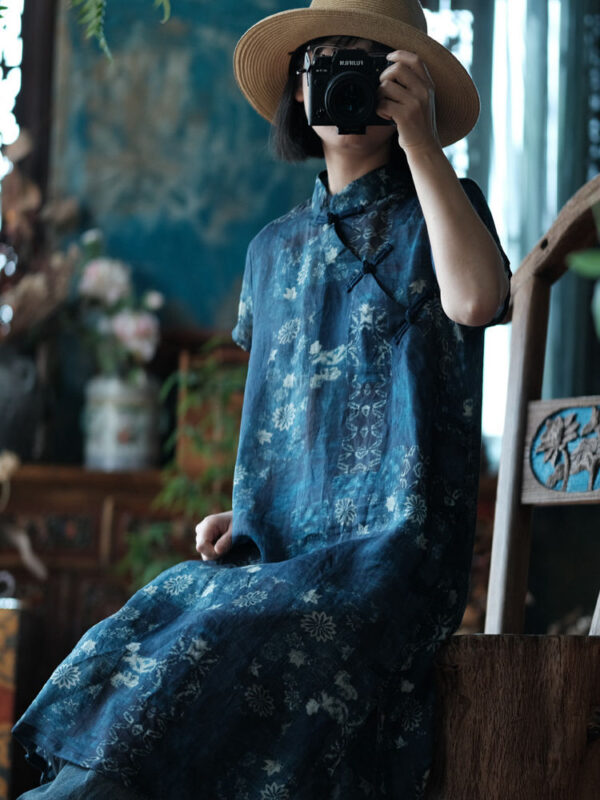 Asymmetrical Collar Ramie Dress with Print 3.jpg