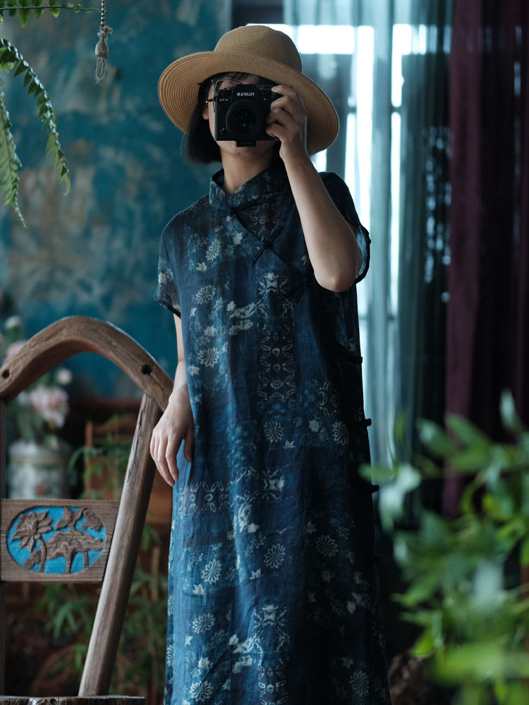 Asymmetrical Collar Ramie Dress with Print 4.jpg Asymmetrical Collar Ramie Dress with Print 4.jpg
