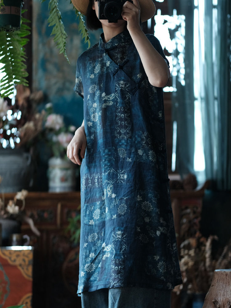 Asymmetrical Collar Ramie Dress with Print 6.jpg Asymmetrical Collar Ramie Dress with Print 6.jpg