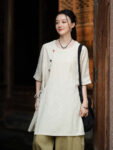 Asymmetrical Linen Top Zen Style Long Shirt1.jpg