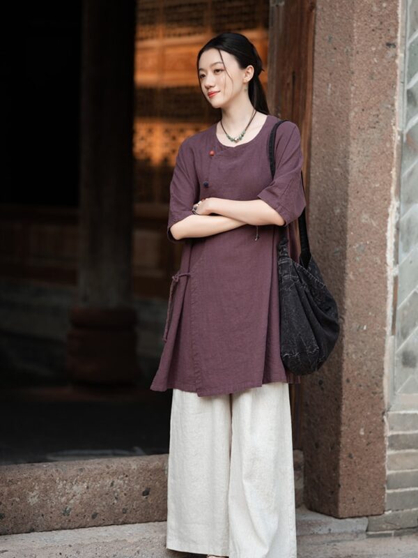 Asymmetrical Linen Top Zen Style Long Shirt5.jpg