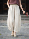 Boho Linen Pants Loose Fit Cropped Trousers3.jpg