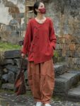 Breathable Long Sleeve Linen Top V Neck Shirt3.jpg
