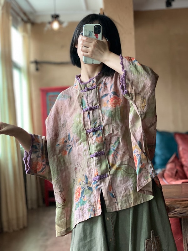 Casual Loose Ramie Top with Vintage Floral Print2.jpg
