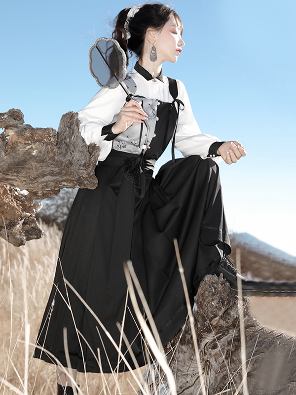 Chinese Style Hanfu Dress Modern Shirt Skirt Set 4.jpg