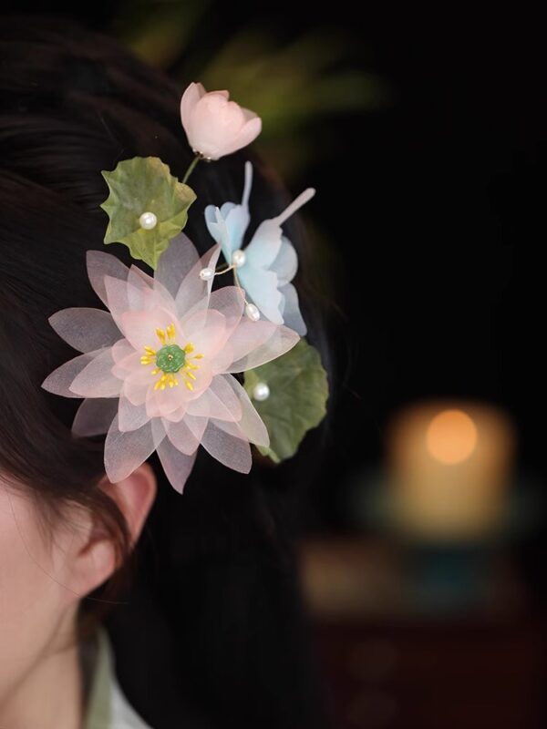 Fairy Pink Flower Hair Clip Tang Style Side Clip 5.jpg