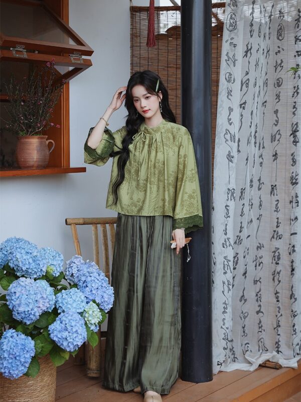 Green Qipao Top and Wide Leg Pants Set4.jpg