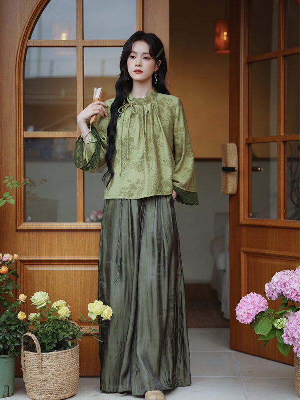 Green Qipao Top and Wide Leg Pants Set6.jpg