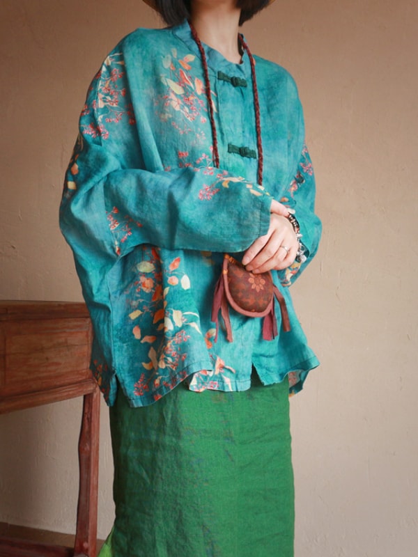 Green Ramie Top Vintage Linen Artistic Shirt2.jpg