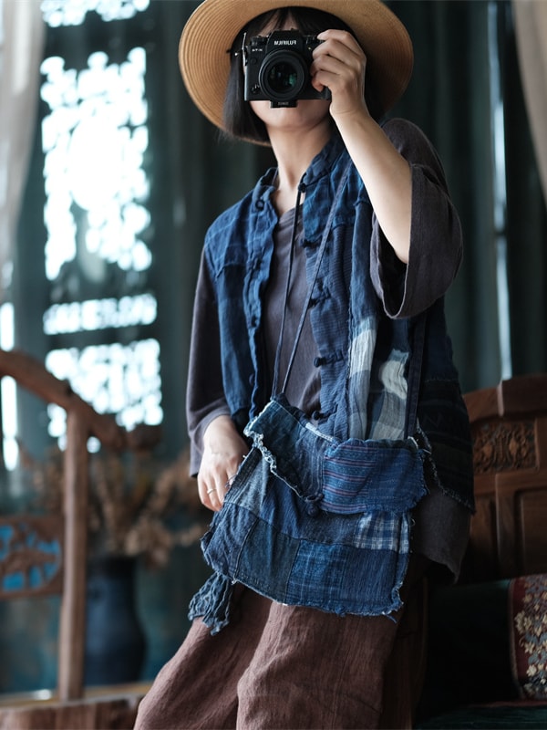 Hand Dyed Indigo Top Vintage Style Loose Vest1.jpg