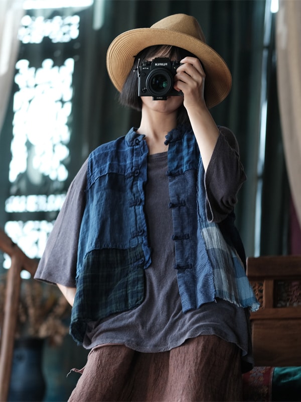 Hand Dyed Indigo Top Vintage Style Loose Vest2.jpg