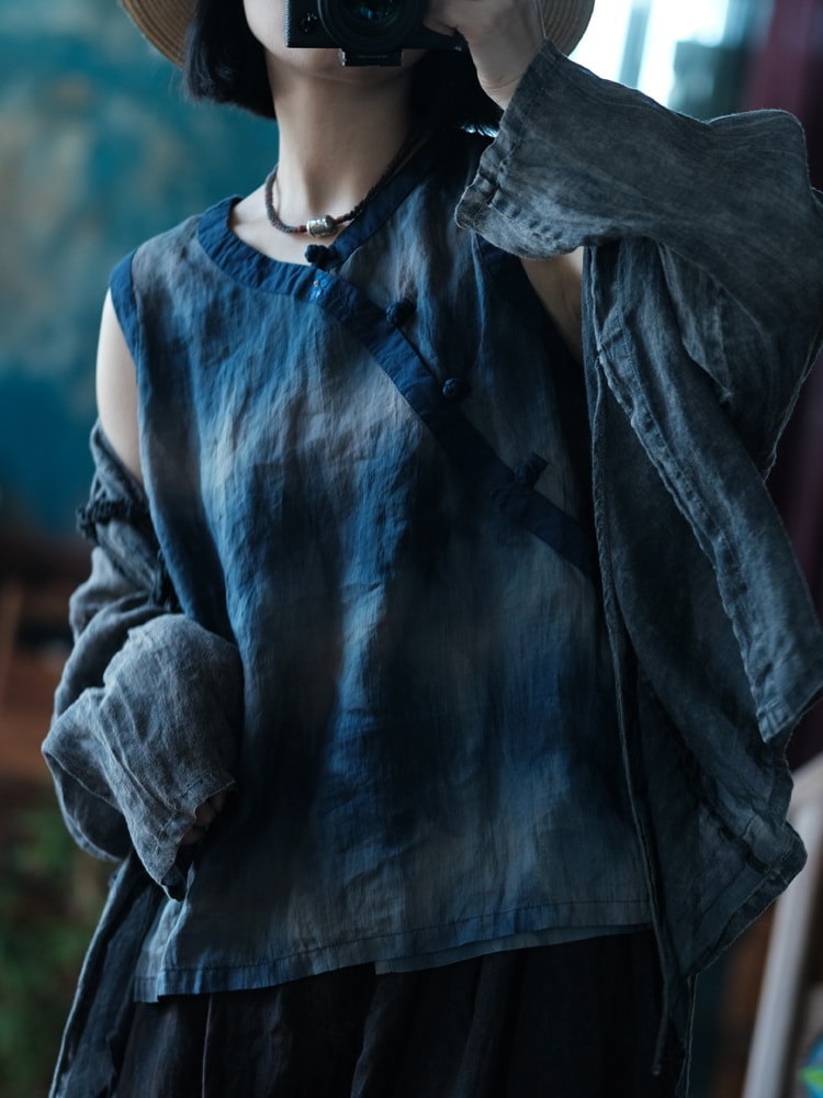 Indigo Sleeveless Blouse Chinese Linen Tank Top5.jpg Indigo Sleeveless Blouse Chinese Linen Tank Top5.jpg