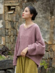 Linen Chinese Blouse Relaxed V neck Cotton Top1.jpg
