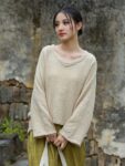 Linen Chinese Blouse Relaxed V neck Cotton Top1.jpg
