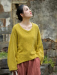 Linen Chinese Blouse Relaxed V neck Cotton Top1.jpg