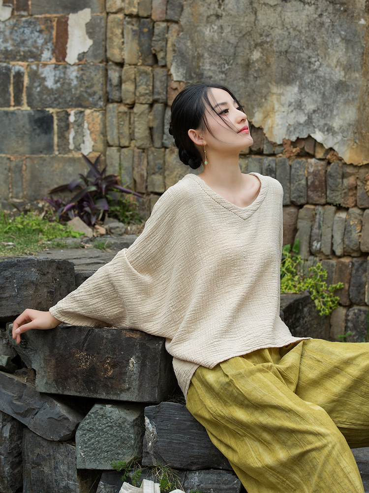 Linen Chinese Blouse Relaxed V neck Cotton Top6.jpg Linen Chinese Blouse Relaxed V neck Cotton Top6.jpg
