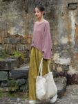 Linen Chinese Blouse Relaxed V neck Cotton Top1.jpg