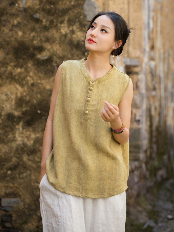 Linen Chinese Sleeveless Top Vintage Vest1.jpg