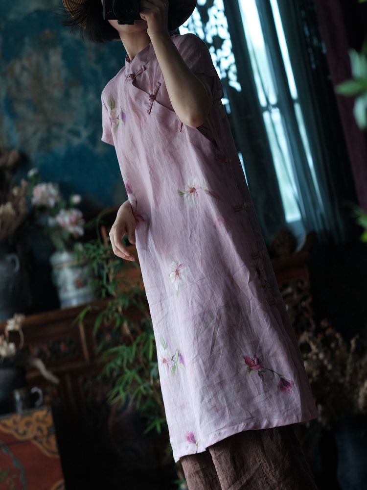 Linen Chinese Style Dress Vintage Short Sleeve Qipao 3.jpg Linen Chinese Style Dress Vintage Short Sleeve Qipao 3.jpg