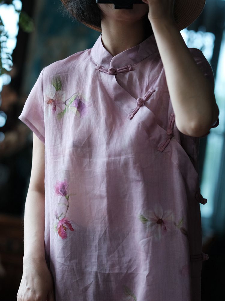 Linen Chinese Style Dress Vintage Short Sleeve Qipao 4.jpg Linen Chinese Style Dress Vintage Short Sleeve Qipao 4.jpg