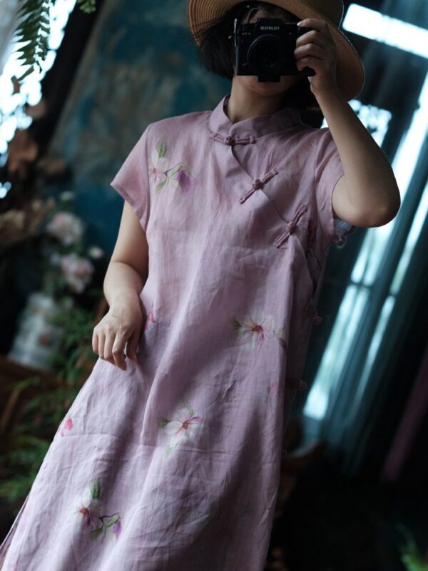 Linen Chinese Style Dress Vintage Short Sleeve Qipao 5.jpg