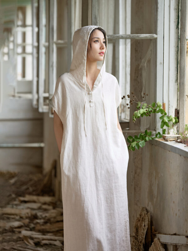 Linen Hooded Dress Loose Fit Maxi Dress2.jpg