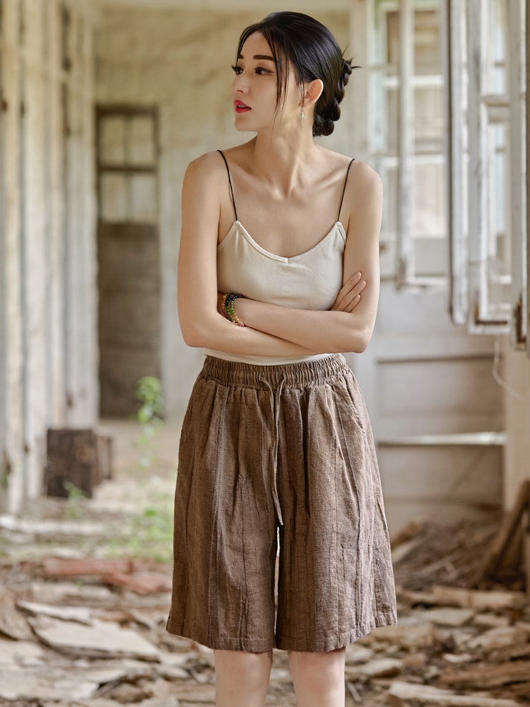 Loose Fit Linen Elastic Waist Shorts Women3.jpg Loose Fit Linen Elastic Waist Shorts Women3.jpg