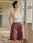 Loose Fit Linen Elastic Waist Shorts Women4.jpg