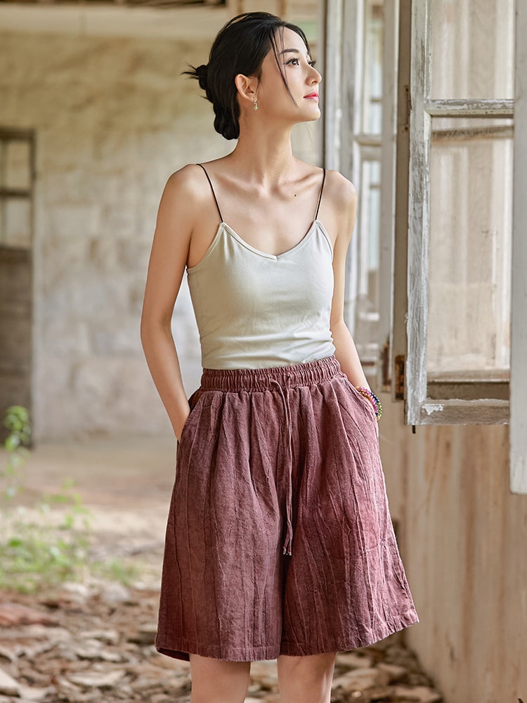 Loose Fit Linen Elastic Waist Shorts Women4.jpg Loose Fit Linen Elastic Waist Shorts Women4.jpg