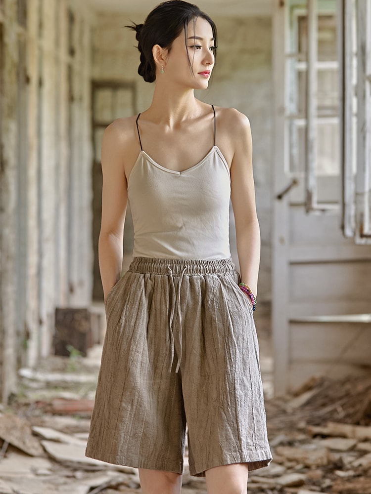 Loose Fit Linen Elastic Waist Shorts Women5.jpg Loose Fit Linen Elastic Waist Shorts Women5.jpg