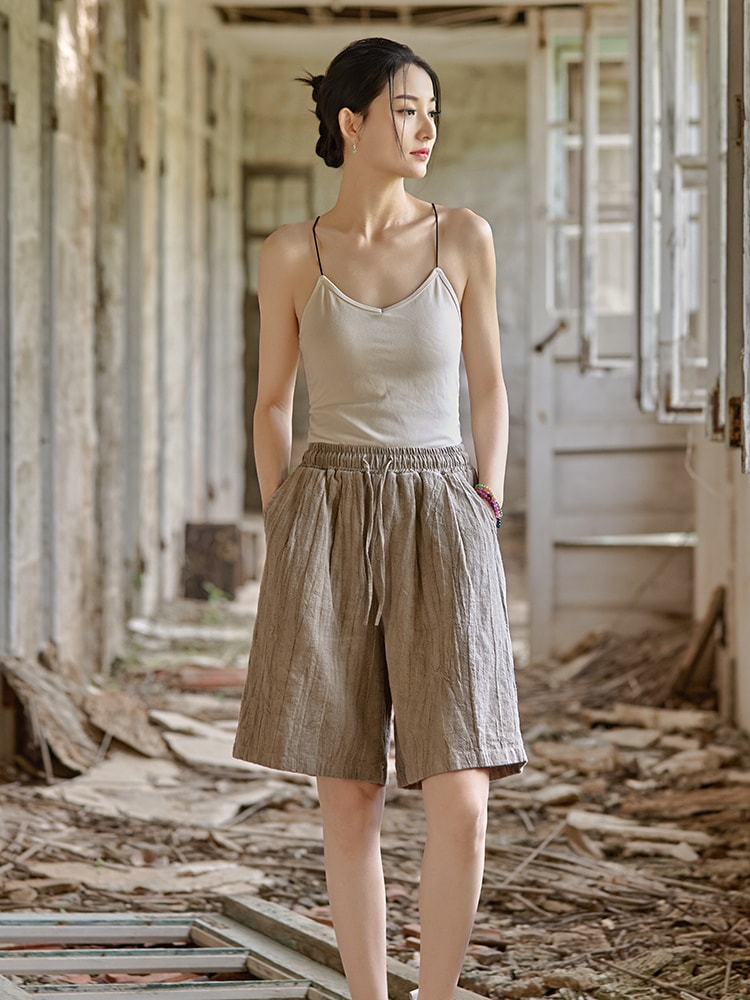 Loose Fit Linen Elastic Waist Shorts Women6.jpg Loose Fit Linen Elastic Waist Shorts Women6.jpg