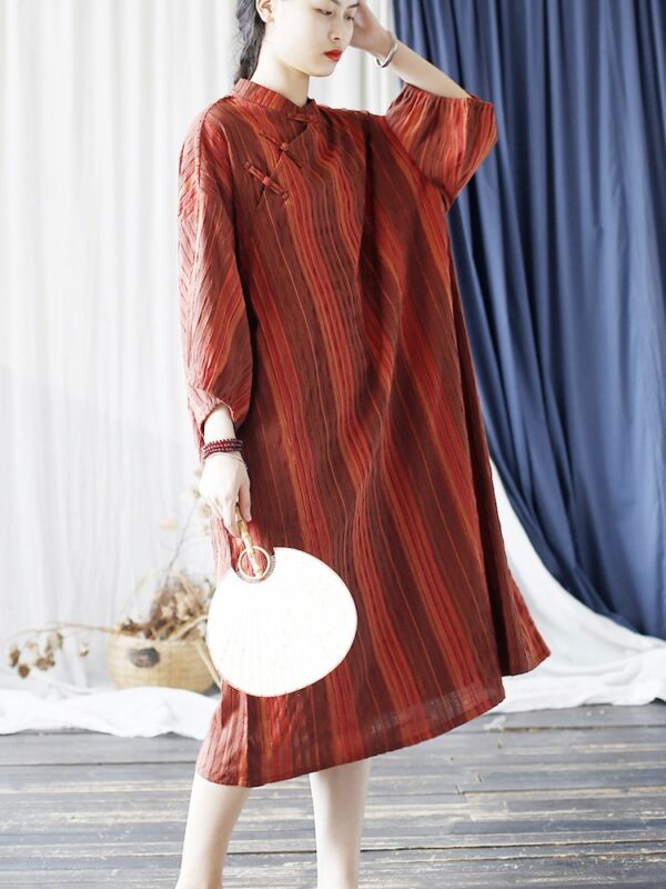 Loose Linen Dresses Striped Qipao Dress2.jpg