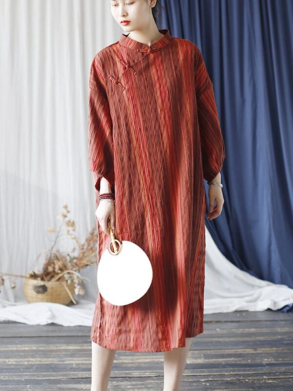 Loose Linen Dresses Striped Qipao Dress4.jpg