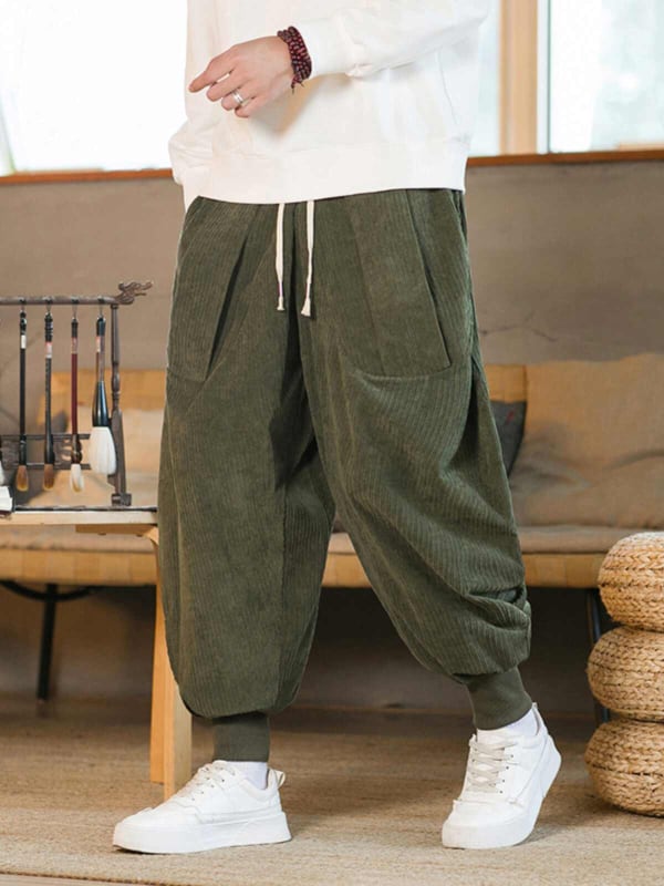 Loose Wide Leg Pants Retro Corduroy Harem Trousers1.jpg