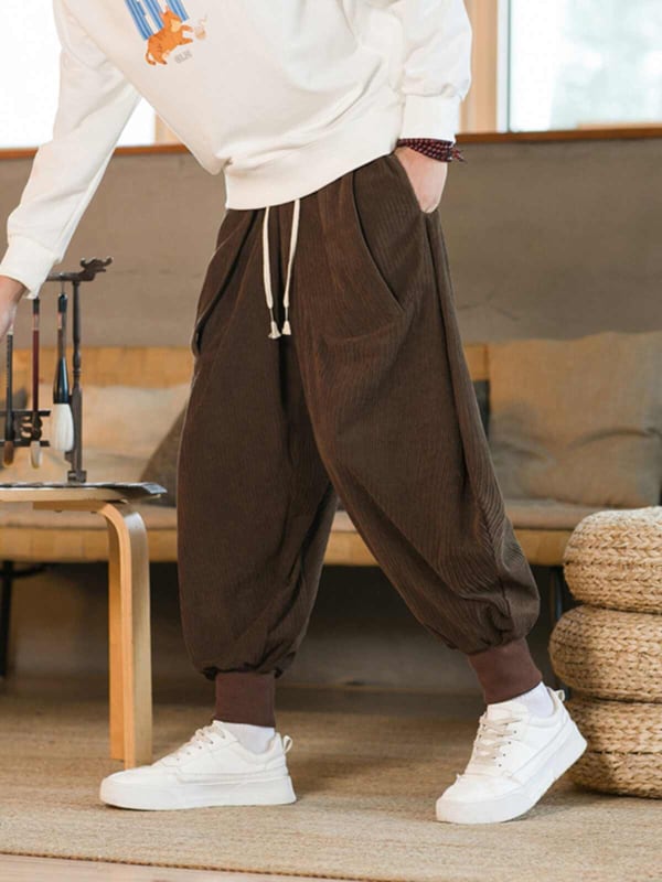 Loose Wide Leg Pants Retro Corduroy Harem Trousers2.jpg
