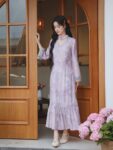 Mandarin Collar Cheongsam Lavender Floral Dress4.jpg
