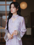 Mandarin Collar Cheongsam Lavender Floral Dress4.jpg