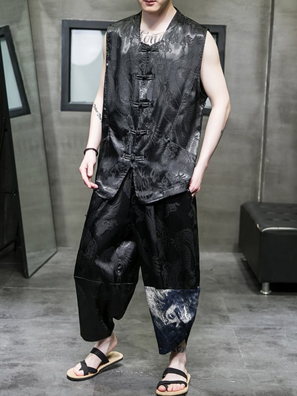 Men Vest Black Chinese Style Sleeveless Vest Suit2.jpg