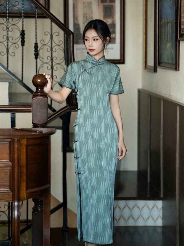 Modern Chi Pao Dress Long Green Qipao4.jpg