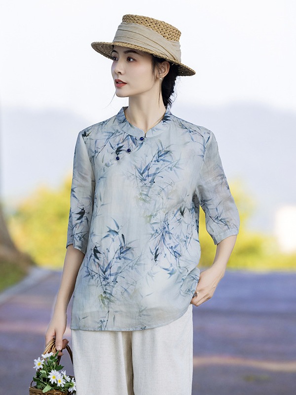 Oriental Style Summer Blouse in Linen 1.jpg