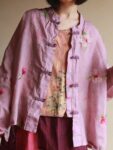 Pink Ramie Top Loose Fit Floral Print Blouse1.jpg