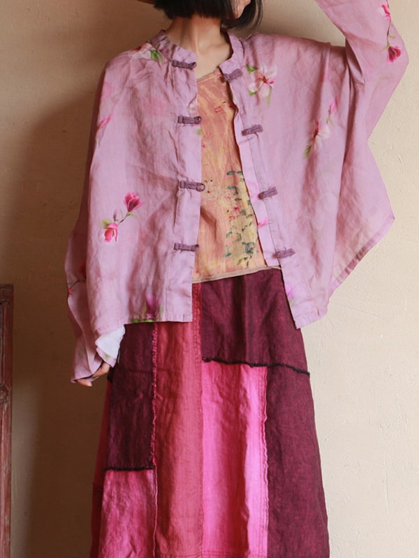 Pink Ramie Top Loose Fit Floral Print Blouse3.jpg Pink Ramie Top Loose Fit Floral Print Blouse3.jpg