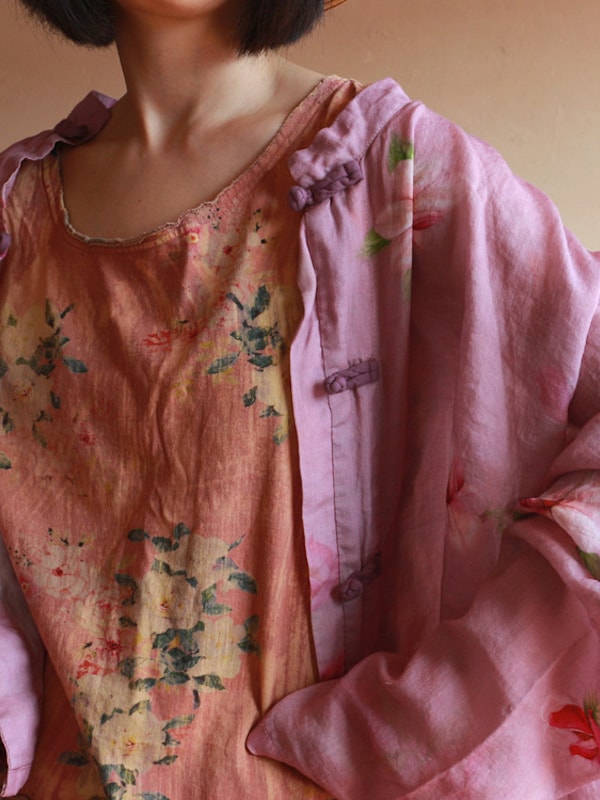 Pink Ramie Top Loose Fit Floral Print Blouse4.jpg Pink Ramie Top Loose Fit Floral Print Blouse4.jpg