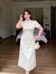 Plus Size Chinese Dress Slimming Waist Jacquard Qipao1.jpg