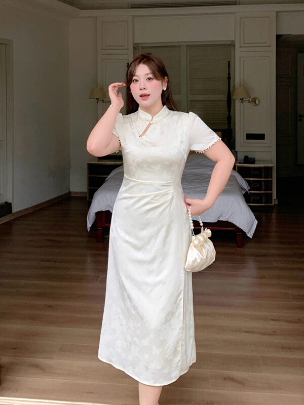 Plus Size Chinese Dress Slimming Waist Jacquard Qipao1.jpg