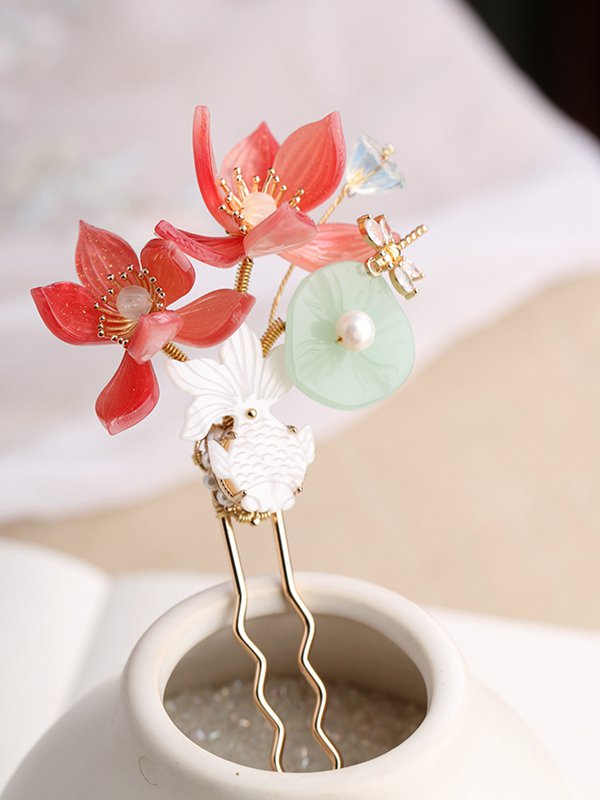 Red Lotus Hair Pin Handmade Hair Accessories 3.jpg