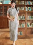 Short Sleeve Qipao Dress Striped Jacquard Dress1.jpg