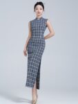Sleeveless Chi Pao Dress Modern Plaid Dress4.jpg