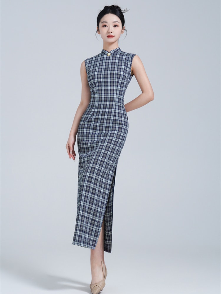 Sleeveless Chi Pao Dress Modern Plaid Dress2.jpg Sleeveless Chi Pao Dress Modern Plaid Dress2.jpg